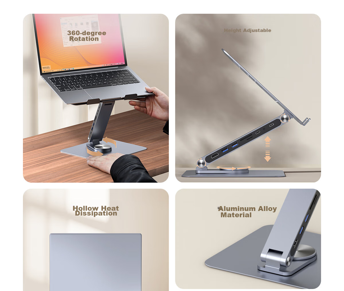 Hagibis Laptop Stand, Computer Hub Expansion, Height-Increasing Stand, Multi-Port HDMI Bracket, Cooling Suspended Stand, Adjustable Height, Foldable, Rotatable, Storage-Ready, Compatible with MacBook Accessories 4