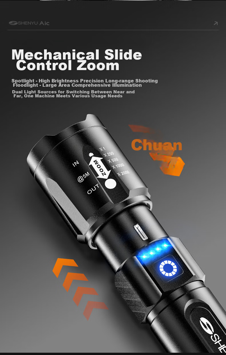 SHENYU Flashlight with High Brightness, Zoomable Lens, Rechargeable Battery, Long-Lasting Power, Outdoor Survival, Long-Range Beam, Military-Grade Ultra-Bright, Home Emergency Use 8
