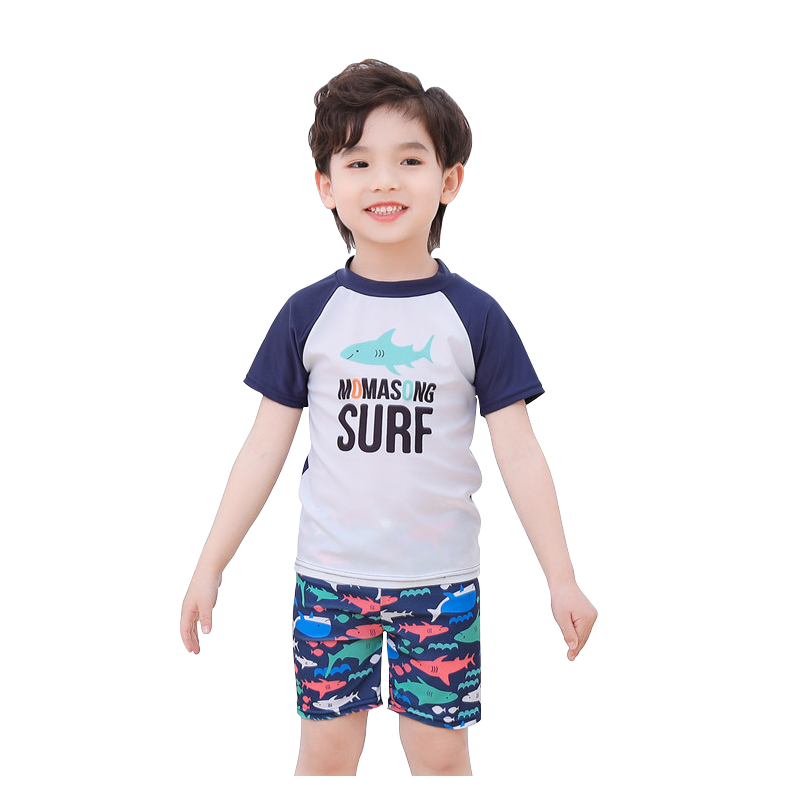 9i9 Kids Two-Piece Swimsuit Boys Swim Trunks Cartoon Sun Protection Quick-Dry Surfing Baby Hot Spring Set B157 Shark M