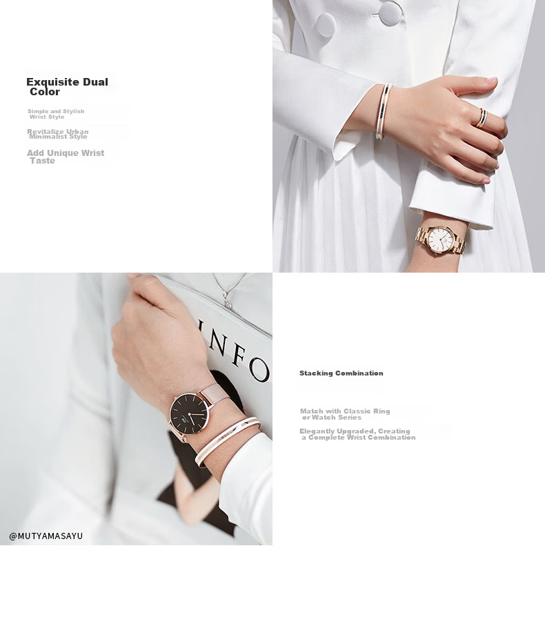 Daniel Wellington Satin White + Rose Gold Medium Open Bangle for Women DW067 Birthday Gift for Girlfriend 4