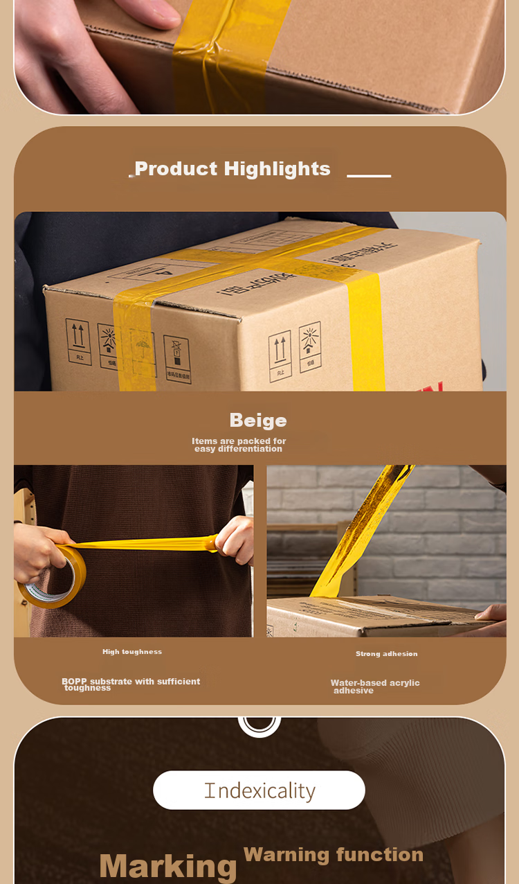 Deli Premium Yellow Packing Tape, 48mm*100m*50μm, 5 Rolls Per Tube, 33976, Express Packaging, Large Roll for Sealing Boxes 2