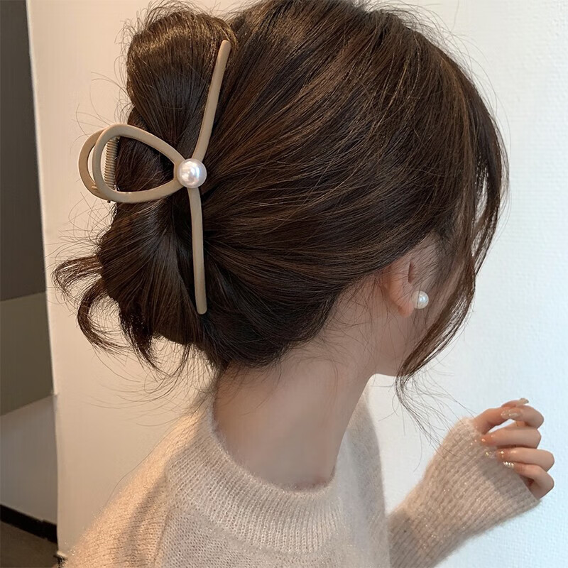 Xiangwan Hair Clip, Large Hair Claw, Matte Hair Grip, Elegant Feel, Thick Hair, Pearl Shark Clip for Wome