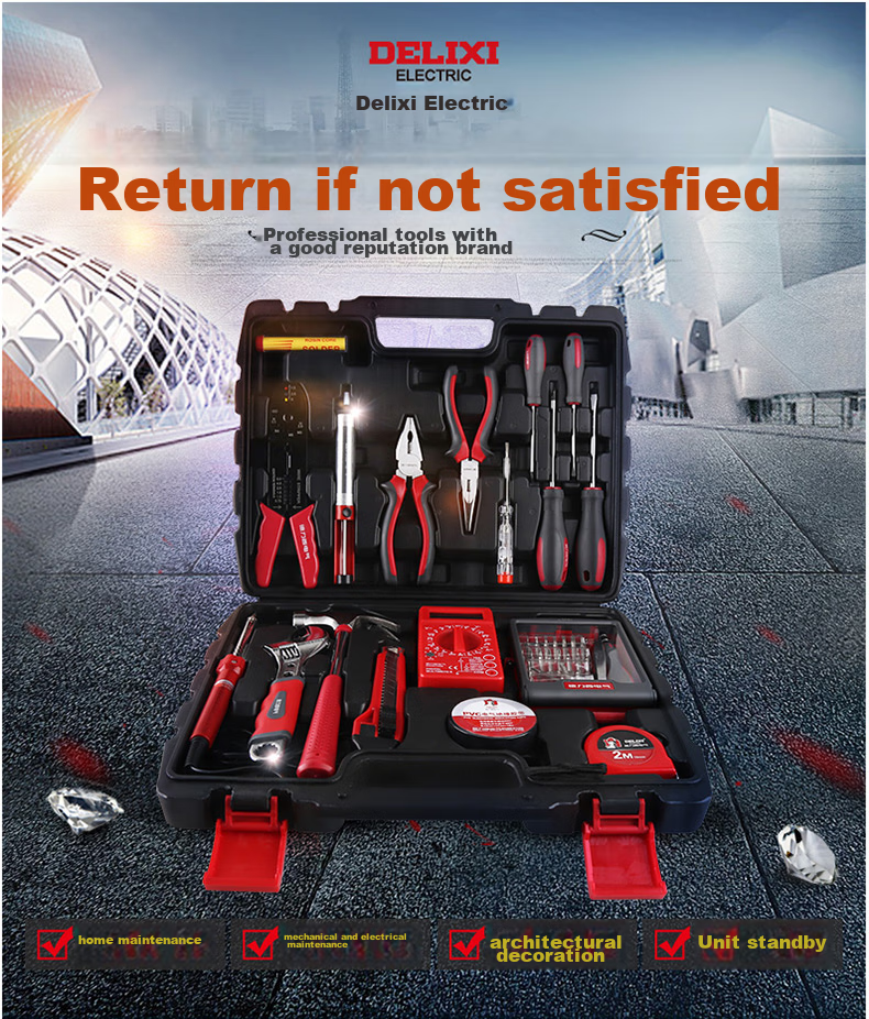 DELIXI ELECTRIC Household Multi-Functional Hardware Tool Set, Electrician And Carpenter Repair Hand Tool Kit, 33-Piece Set 3