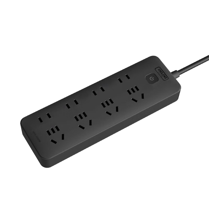 DELIXI National Standard Power Strip/Extension Cord/Surge Protector/Power Bar/Power Strip/Power Board/Power Strip with Master Switch, 8 Outlets, Total Length 3 Meters, Black