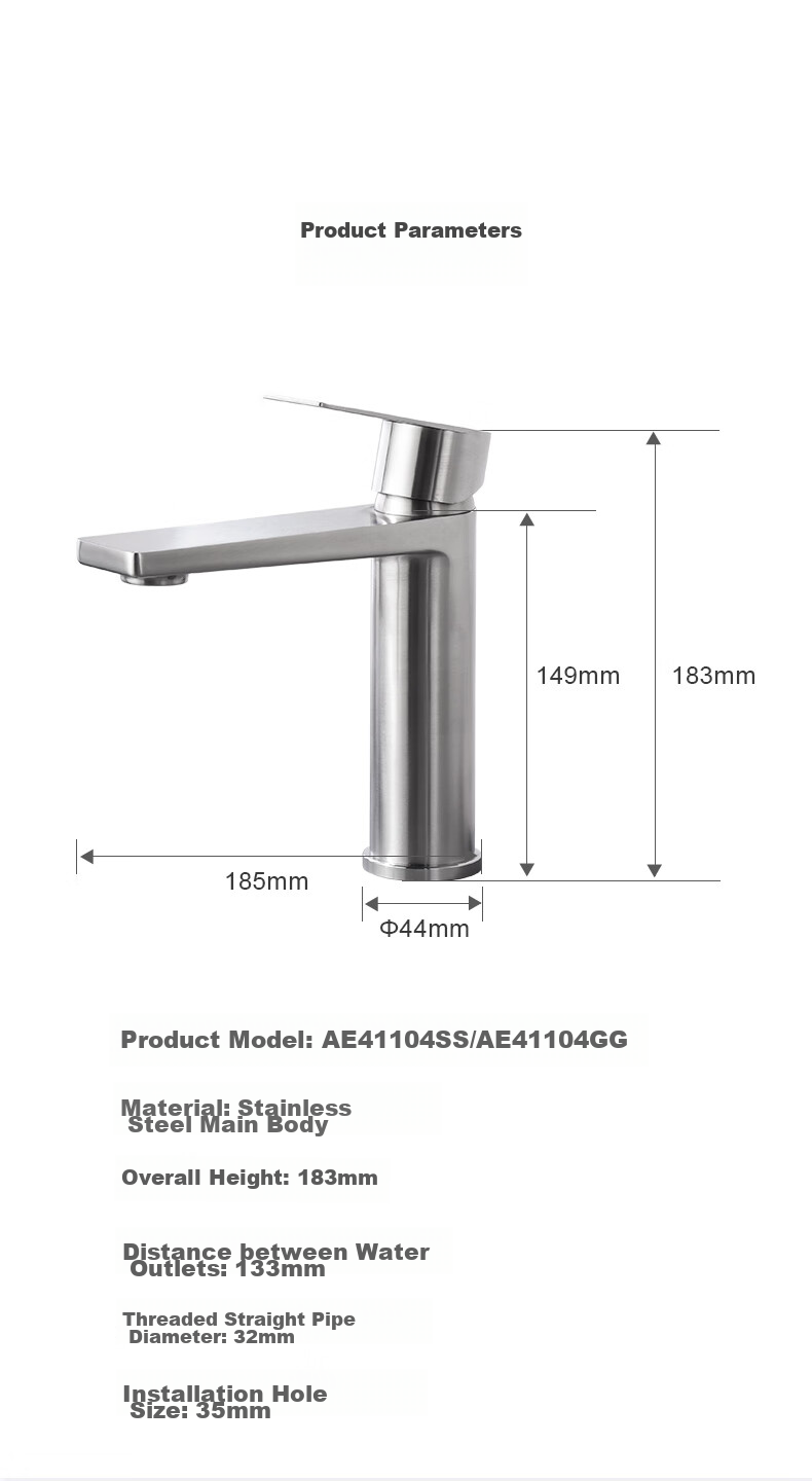 ARROW Basin Faucet, 304 Stainless Steel, Bathroom Toilet Washbasin Sink, Hot And Cold Tap, AE41104GG 8