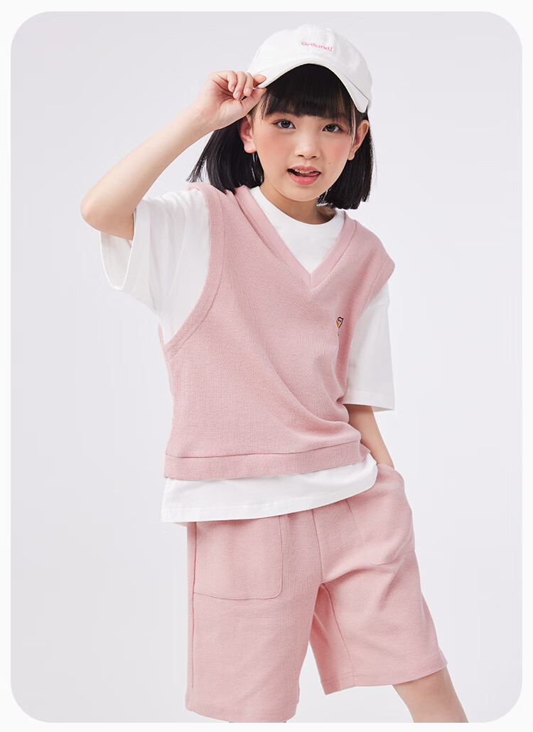 QQ DUCK Girls' Summer Outfit Set, Children's Sports Short-Sleeve Shorts, Youth Clothing, Waffle Texture, Green; Size 120 22
