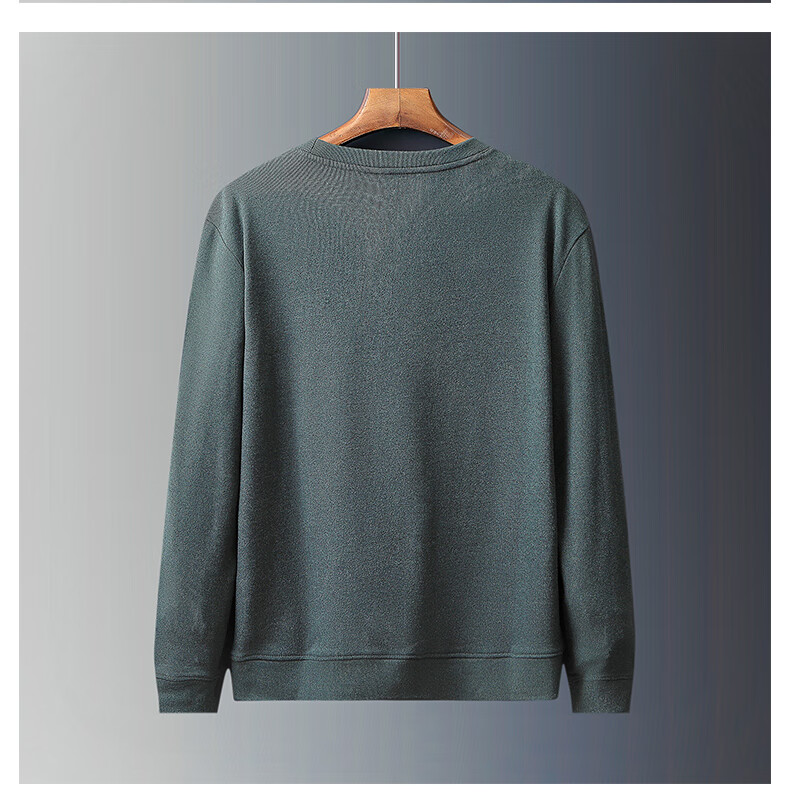 ROMON Men's Sweatshirt, Spring And Autumn Business Round Neck Long Sleeve T-Shirt, Quality Casual Base Layer Jacket, Men's Clothing, 113 Green, 2X 15