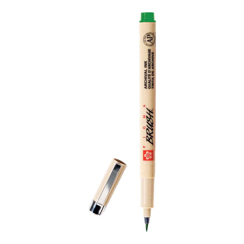 Japanese SAKURA Soft Tip Liner Pen, Elegant Pen, Green, Scientific Soft Brush Pen, Manga Design Sketch Pen, Anime Art Drawing Outlining Pe
