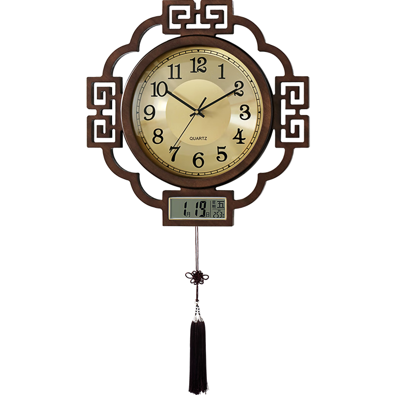 Hense New Chinese-Style Wall Clock Perpetual Calendar Living Room Clock Vintage Wall-Mounted Quartz Silent Clock HW8594 Metal Dial 41cm