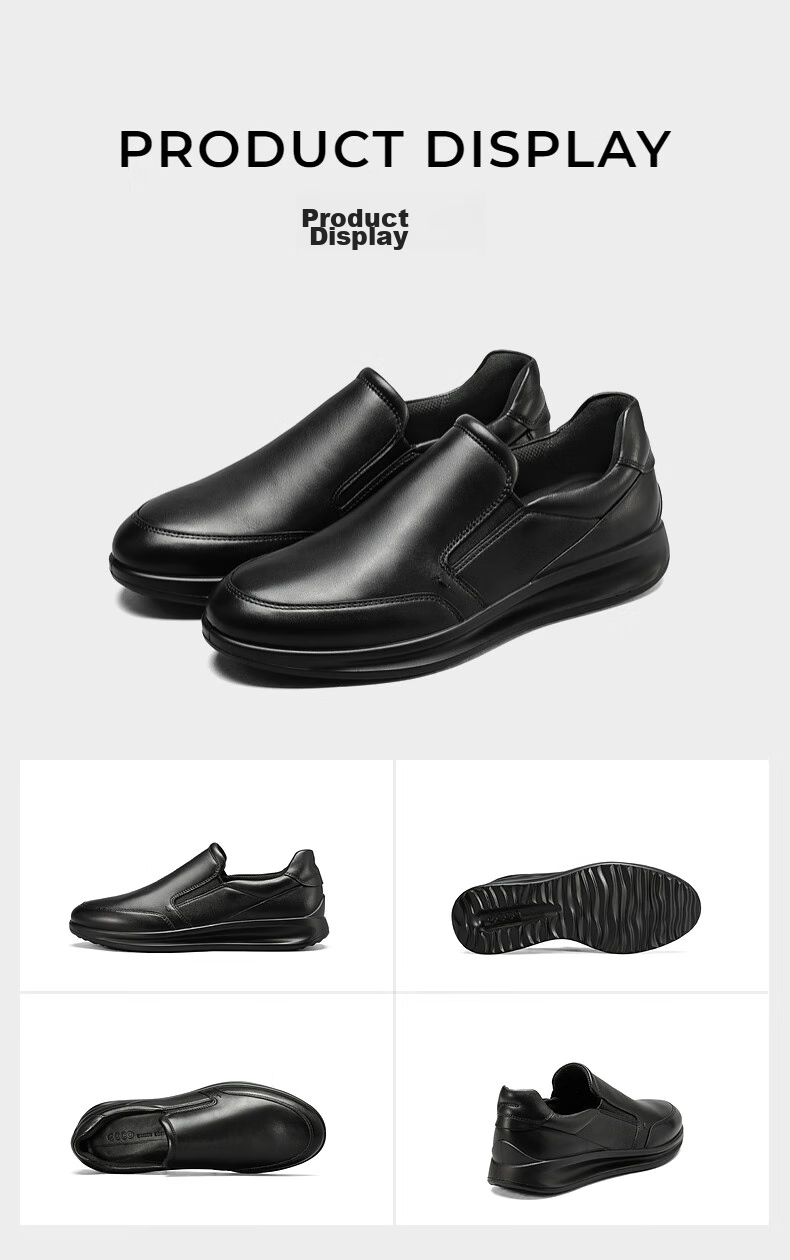 ECCO Men's Loafers, Versatile Height-Increasing Cowhide Casual Leather Shoes, Yashi Men's Shoe Series 207144, Black, Size 39 11