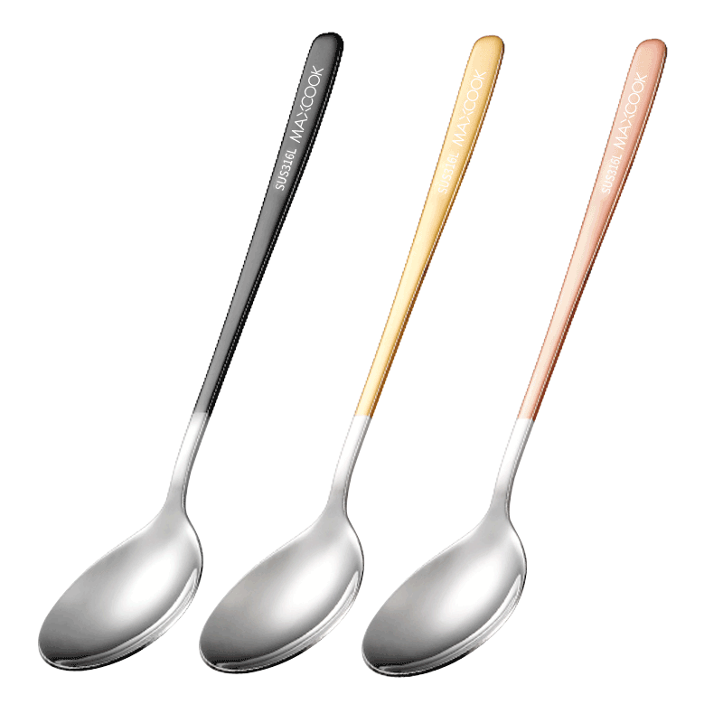 MAXCOOK 316L Stainless Steel Soup Ladle, Round Bottom Serving Spoon, Rice Spoon, Colorful 3-Piece Set MCGC3424