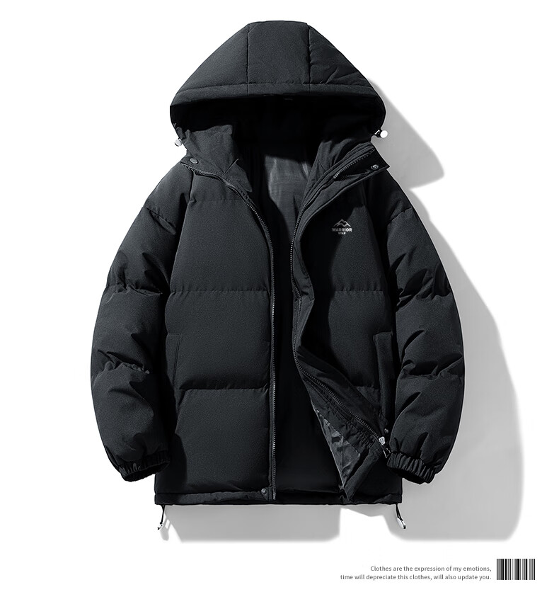 Warrior Men's Winter Thickened Cotton Padded Mid-Length Hooded Student Puffer Jacket New Year Coat 19
