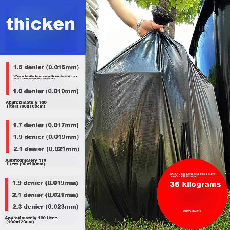 Ejie Flat-Top Garbage Bags, Black, 80*100cm, 105 Pieces, 1.7 Microns Thick, Perforated, Extra-Large Size, for Property Management, Hotels, And Kitchens