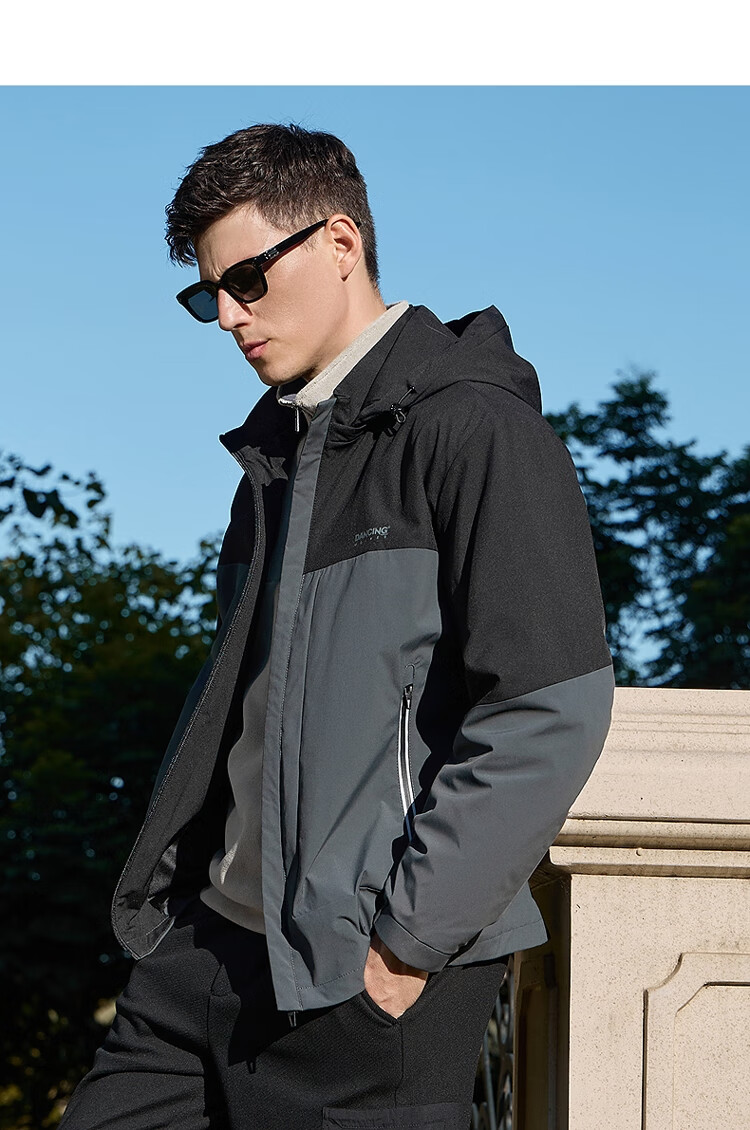 DANCING WOLVES [Three-Proof] Autumn Winter Urban Lightweight Outdoor Versatile Men's Hooded Jacket 211 Gray Green 170 5