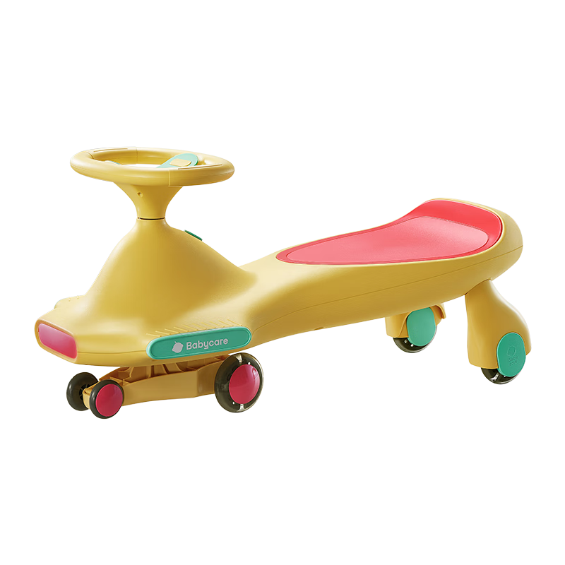 Babycare Children's Twist Car, Anti-Rollover Toy, Ride-On Car for Adults, Baby Gift for Ages 3-6, Luoke Yellow with Light-Up Versio