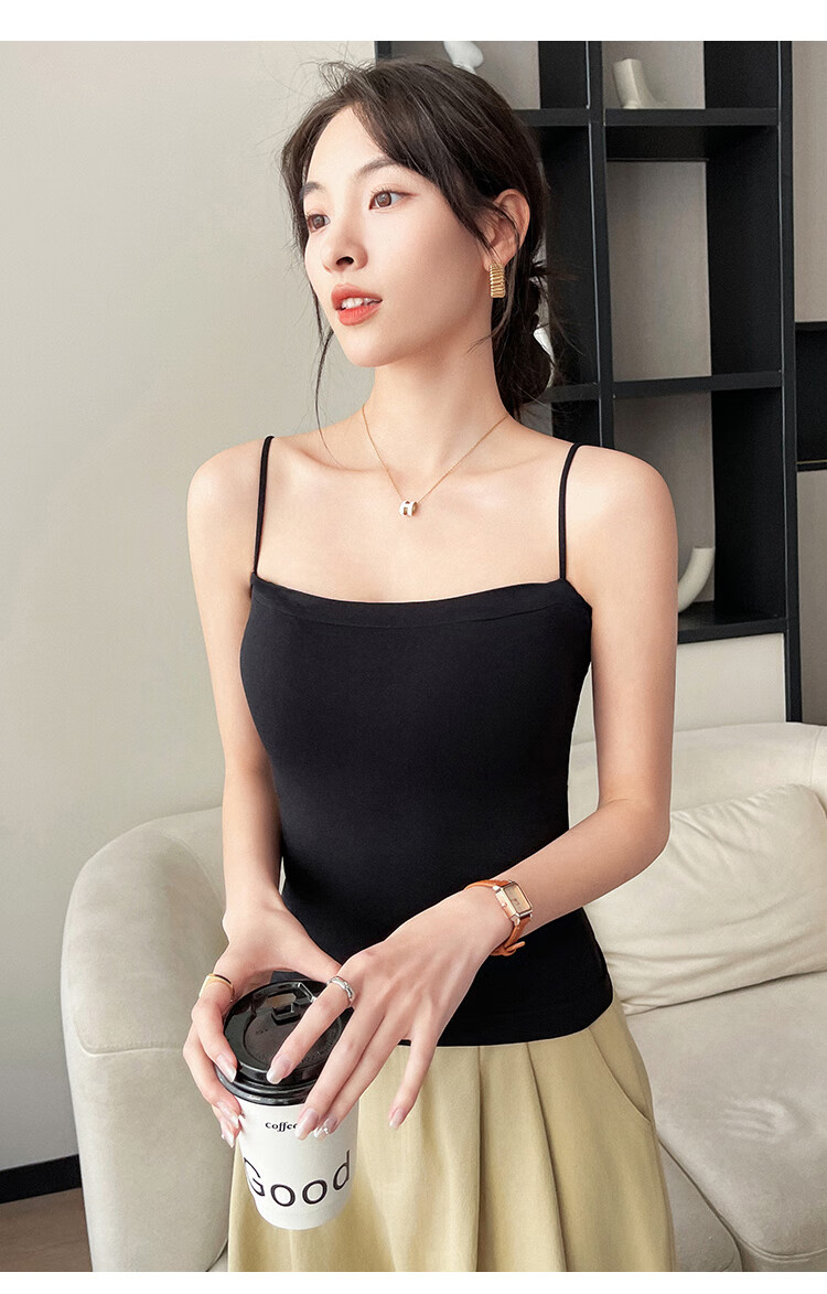 Hengyuanxiang [One-Piece Camisole Bra] Women's Vest, Beautiful Back Design, Inner Wear, Solid Color Undershirt with Built-In Pads, Suitable for Outerwear 14