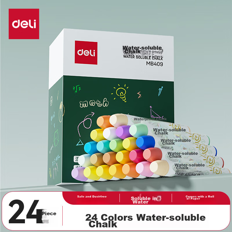 Deli Water-Soluble Chalk, 24 Pieces/box, Non-Toxic And Dust-Free Chalk for Children, Eco-Friendly, Suitable for Baby Teachers' Blackboard Reports, Blackboard Walls, Erasable Solid Chalk for Preschoolers, Teaching And Home Use