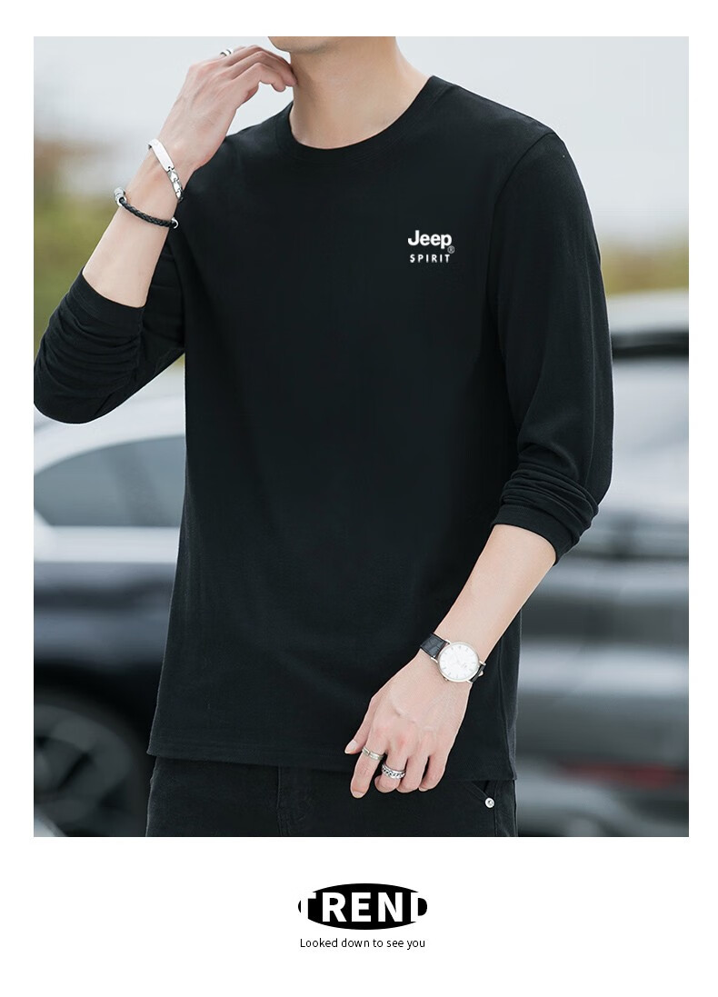 JEEP SPIRIT Men's Long-Sleeve T-Shirt, Spring And Autumn Undershirt, Pure Cotton Casual Sports Versatile Menswear, Black, 2XL 15
