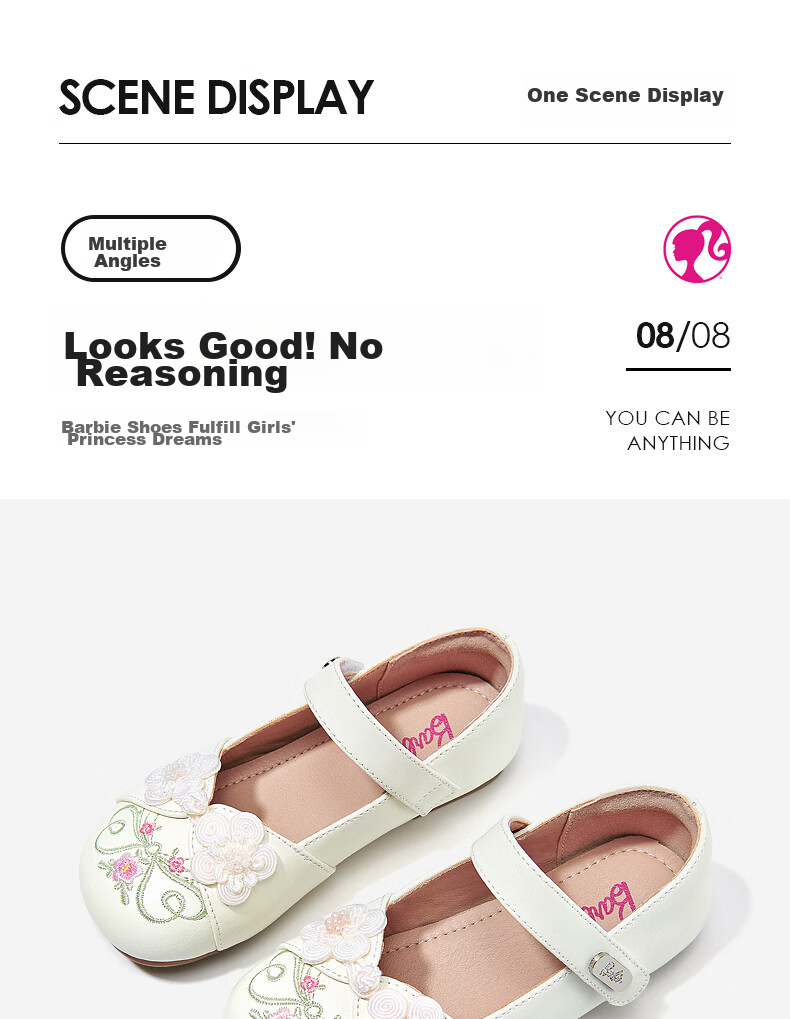 Barbie Children's Shoes Spring And Autumn Girls' Leather Shoes with Chinese-Style Horse-Face Skirt And Hanfu Embroidered Shoes DA6252 Pink Size 31 9