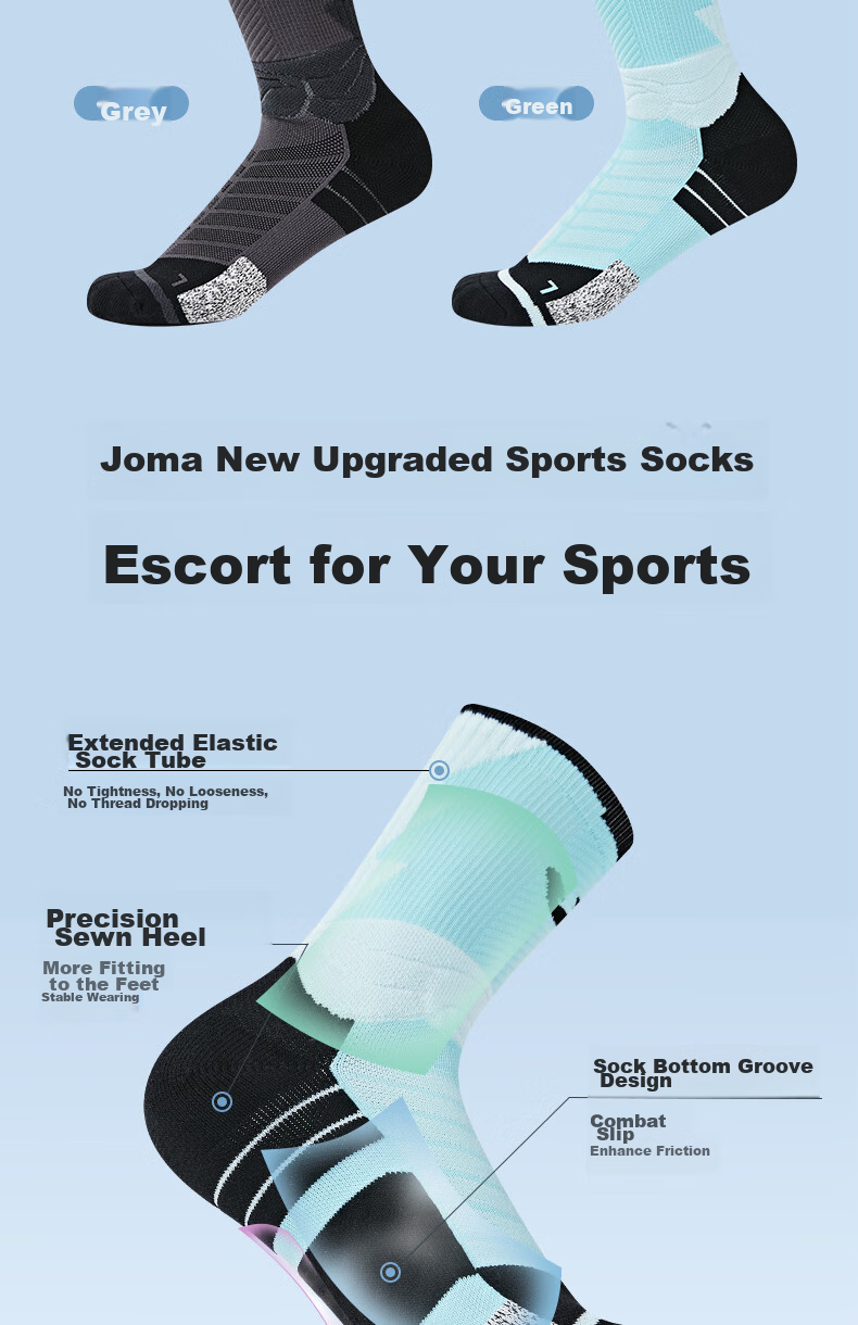 JOMA Basketball Socks for Men And Women, Professional Breathable Sweat-Absorbing Towel Socks for Running, Badminton, Casual Sports Socks, Gray, One Size Fits All 3