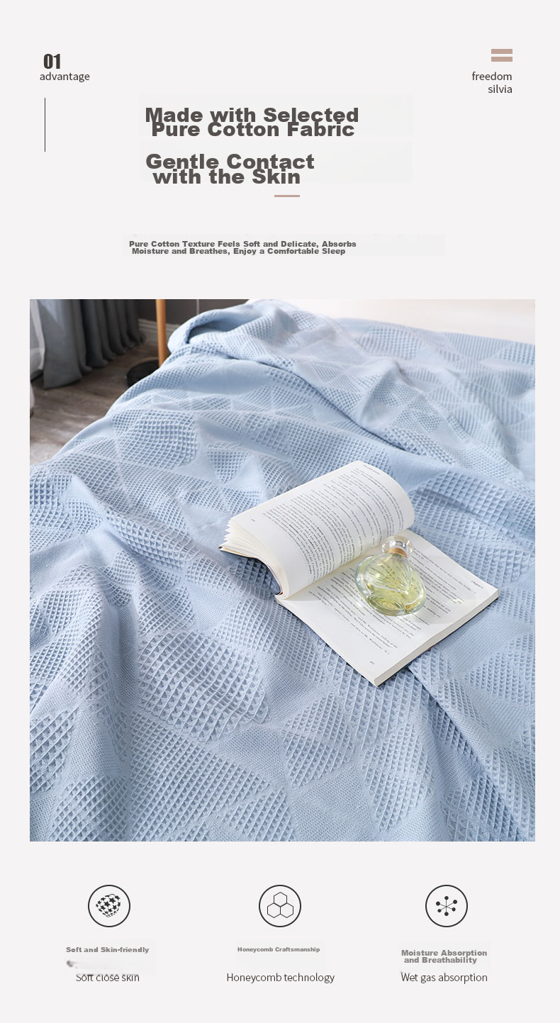 Grace Pure Cotton Antibacterial Towel Blanket, Summer Nap Quilt, Plain Jacquard Summer Cool Quilt, Air Conditioning Blanket, 200*230cm 4