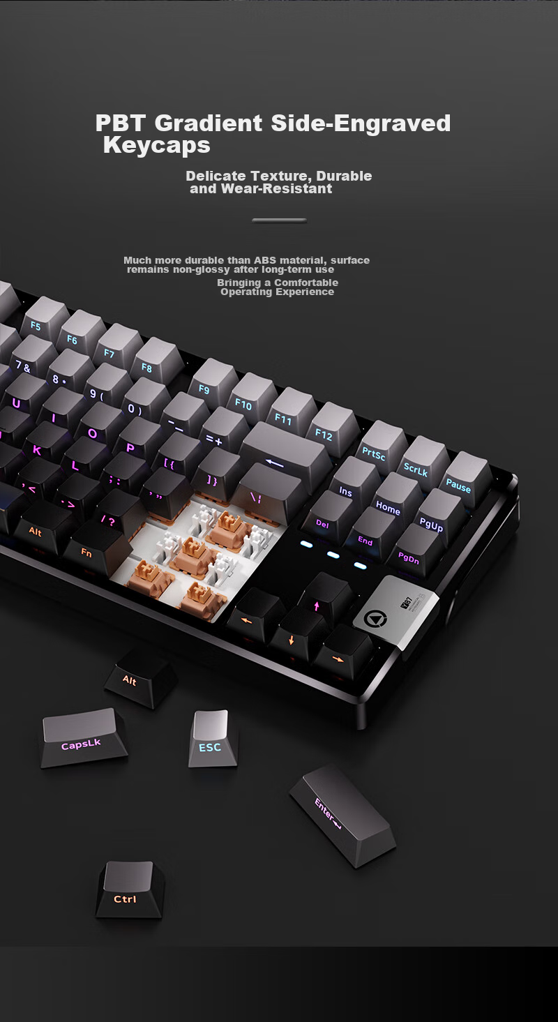 YINDIAO Y87PRO, 87-Key Layout, Tri-Mode Wireless Bluetooth Custom Mechanical Keyboard, for Office And E-Sports Gaming, Full Hot-Swappable Gasket Structure, Dual Color Scheme, Lavender Purple 4