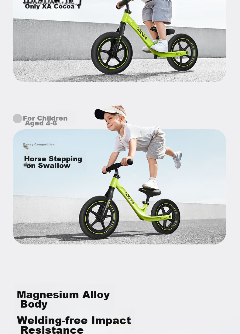 COOGHI Children's Balance Bike for Ages 1-7, 12-Inch Magnesium Alloy Frame with Solid Wheels S3Pro COOGHI Green Kuqi 19