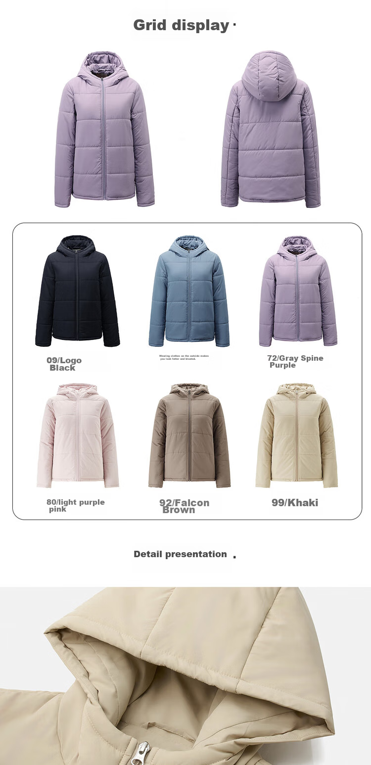 Giordano Women's Casual Jacket, Solid Color Simple Style Cotton Coat, Zipper Hooded Cotton Outerwear for Women, 05372731 19