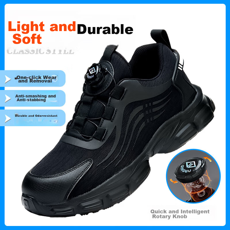 Dinggu Safety Shoes for Men, Anti-Smashing And Puncture-Resistant, Soft Sole, Comfortable Work Boots, Black All-Season Style with Smart Buckle, 1105hei39