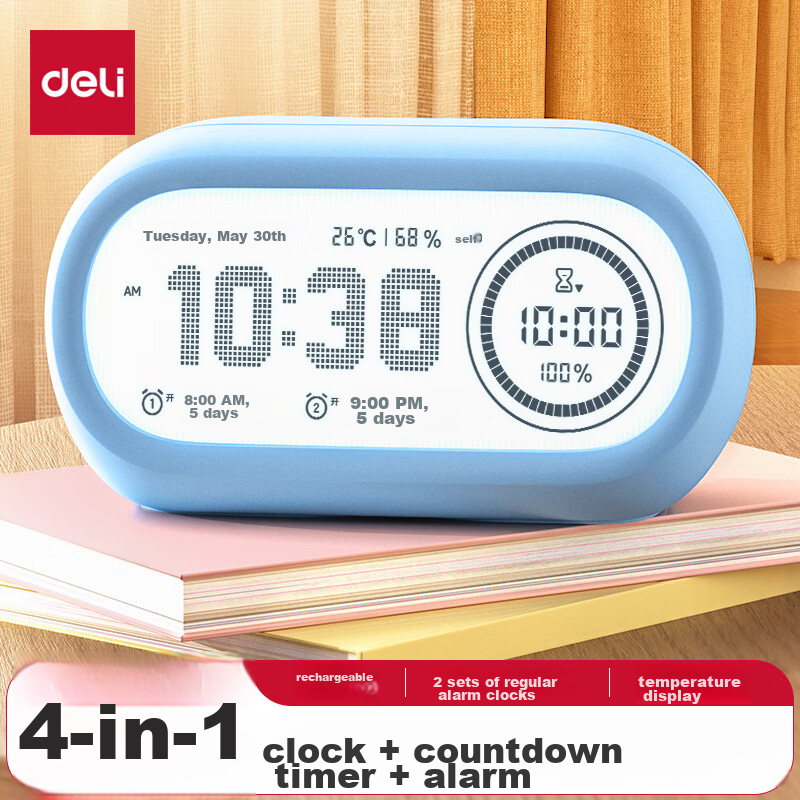 Deli Student Visual Timer, Time Management Tool, Temperature And Humidity Countdown, Smart Alarm Clock, Self-Discipline Timer Reminder, Back-To Stationery, Children's Birthday Gift