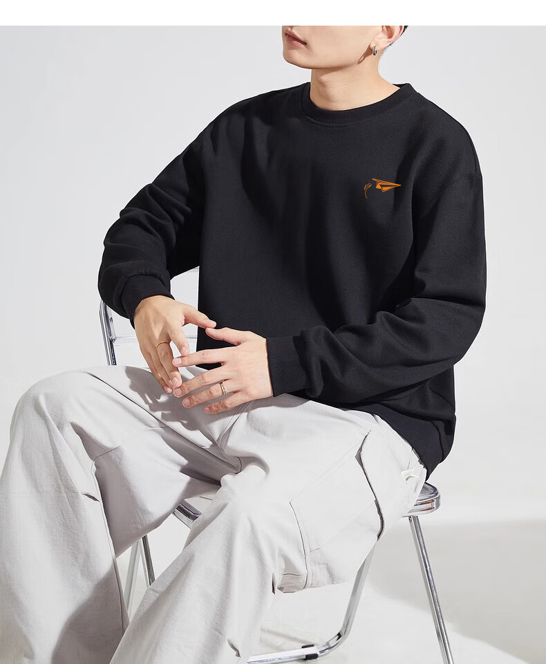 Huili Men's Sweatshirt, 320g Heavy Cotton, Autumn Long-Sleeve T-Shirt, Inner Layer Round Neck Undershirt, Men's Top Outerwear, Black, Size L 13