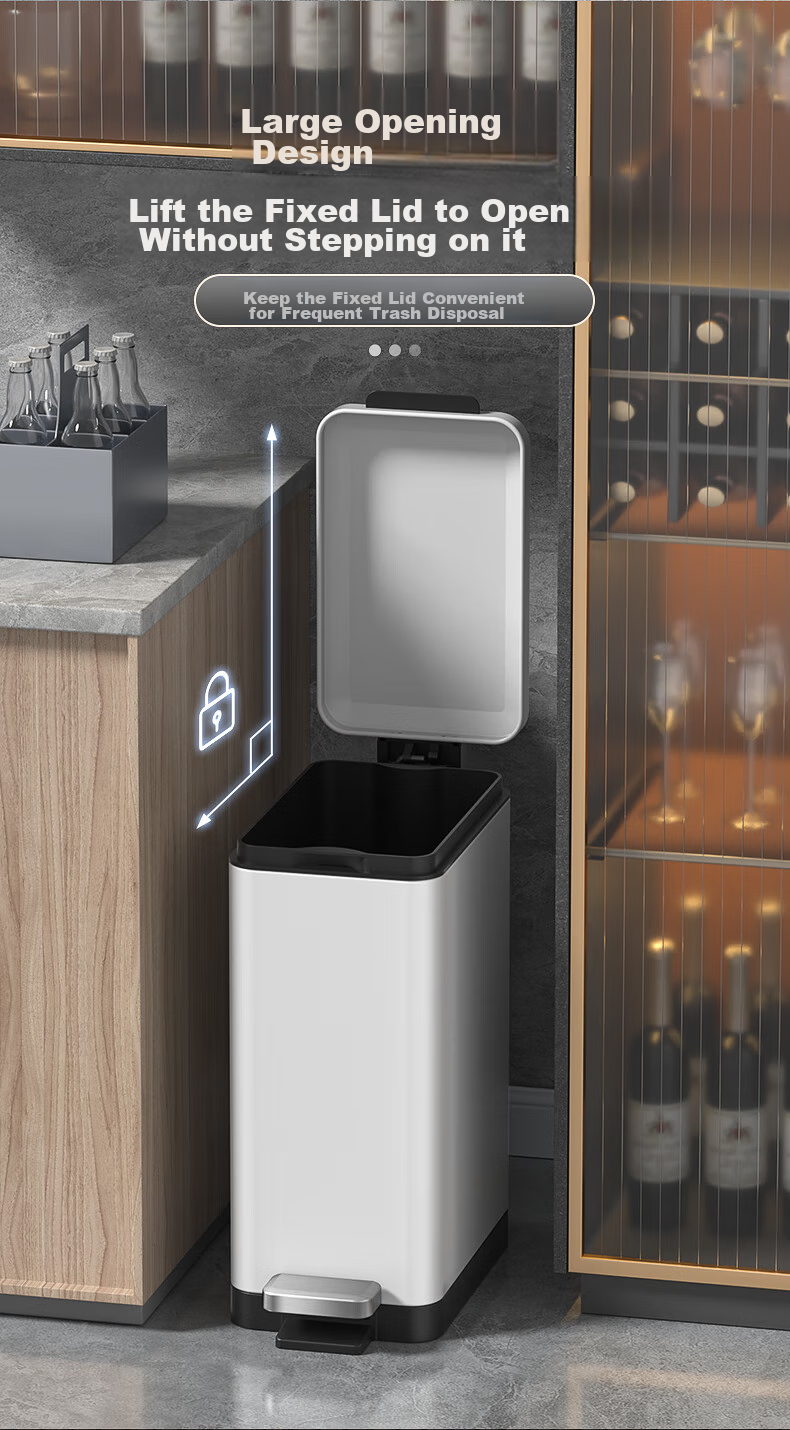 BOBO Stainless Steel Trash Can, 10L Titanium Gray, Narrow Gap Foot Pedal Toilet for Bathroom, Living Room And Kitchen, Model 8877 3