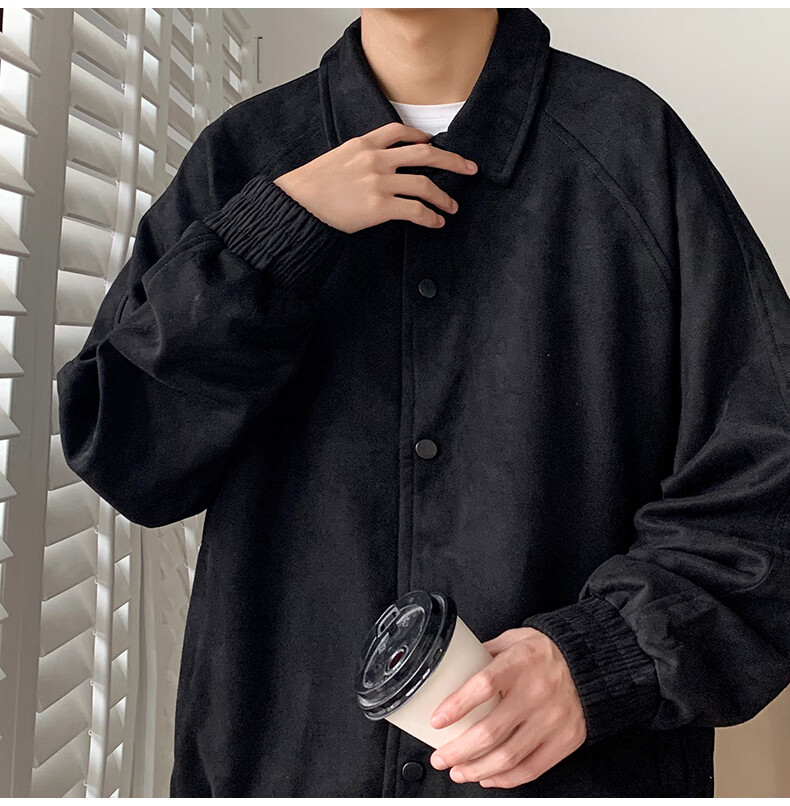 Dingfengbaoluo Men's Jacket, Summer Casual Loose Trendy Suede Coat, American Baseball Style YM9921, Black, 3XL 9