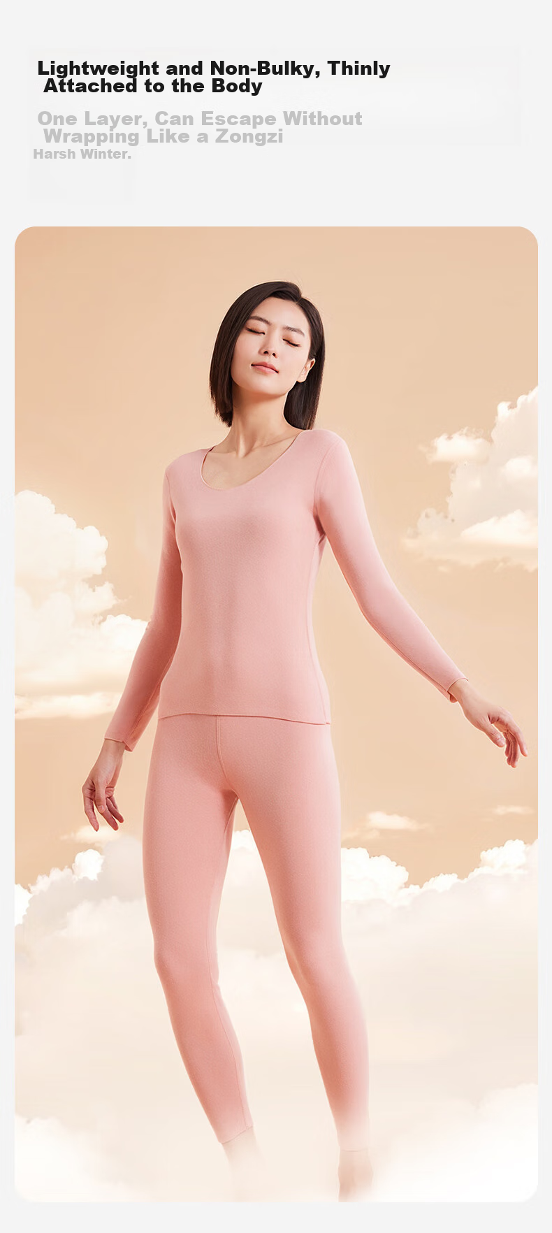 Bejirog Seamless Thermal Underwear for Women, Fleece-Lined Thickened Set, Autumn And Winter Cold-Proof Light Warm Base Layer Top And Bottom 14