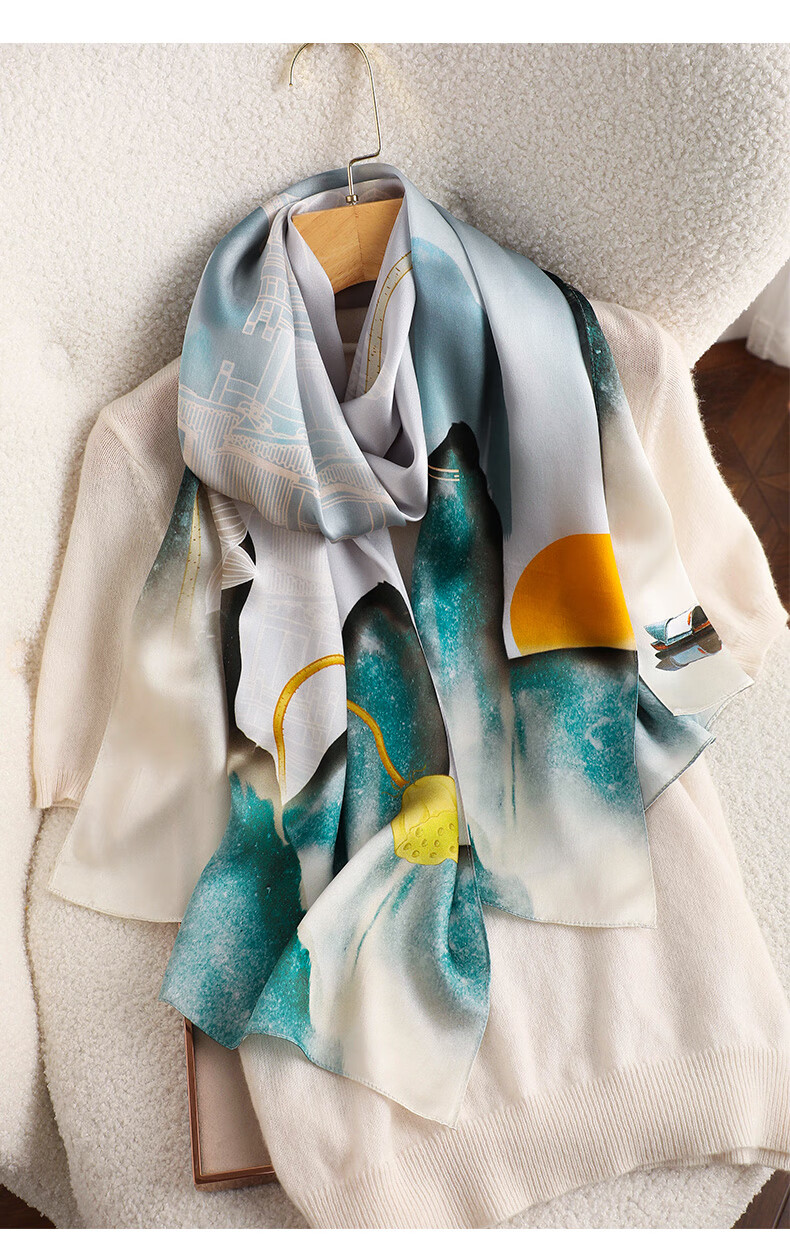 Hangsifu Silk Scarf Shawl Wrap, Autumn And Winter Neck Protection Cloak, Mother's Birthday Gift Box 21