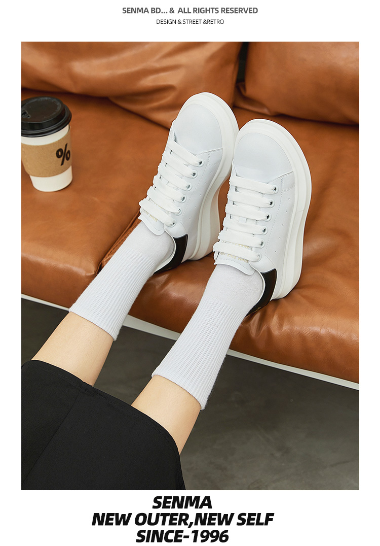 Senma Fashion Korean-Style Versatile Thick-Soled White Sneakers Breathable Comfortable Casual Shoes for Women 121134806 White Size 35 14