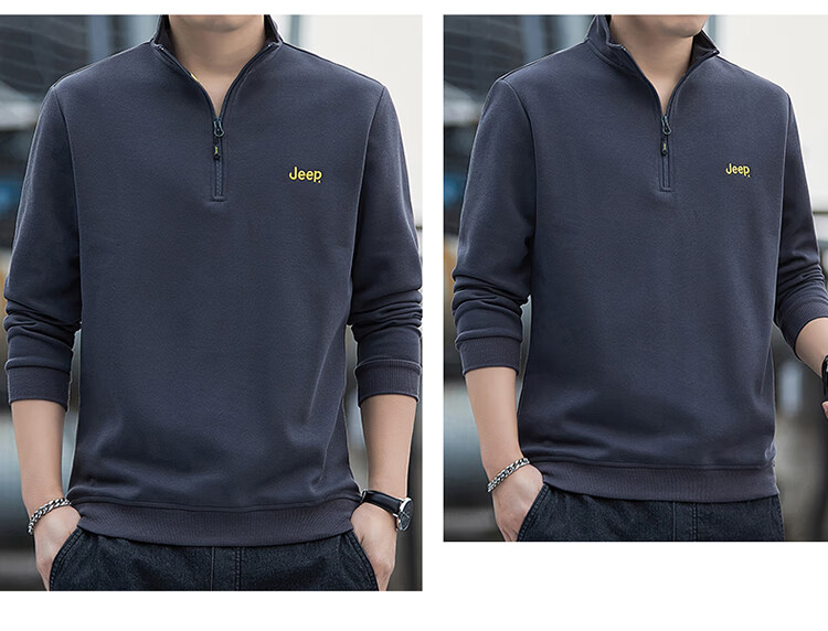 JEEP Men's Sweatshirt, Loose-Fitting Stand-Collar Long-Sleeve T-Shirt for Spring And Autumn, Casual Menswear, Army Green, 2XL 26