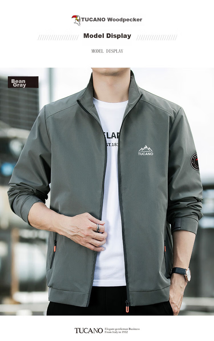 TUCANO Men's Jacket, Spring And Autumn Business Casual Windbreaker, Loose-Fitting Trendy Stand-Collar Coat for Men, Black, 2XL 13