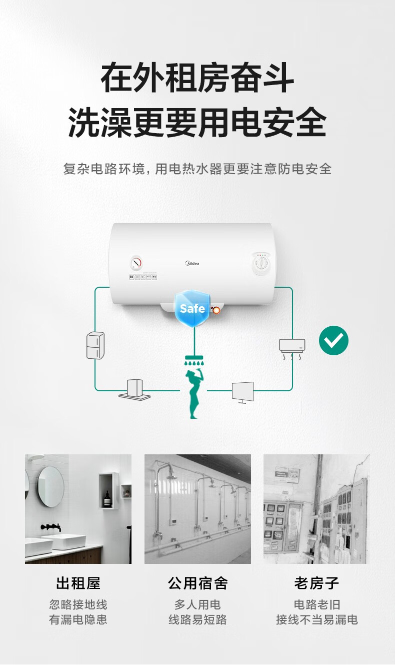 美的（Midea） 50升电热水器速热储水式 2000W 防电防漏 低耗保温 F50-A20GA2 【一价无忧】 企业采购