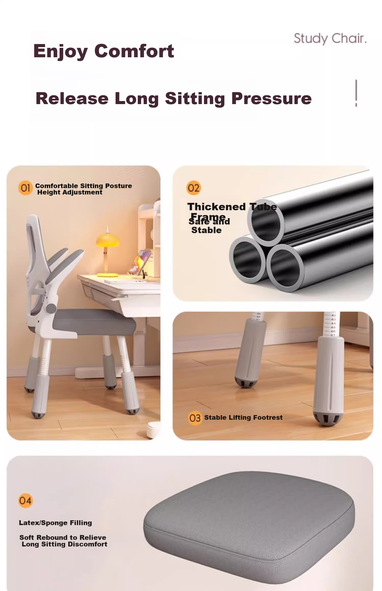 Quanpinwu Student Learning Chair, Children's Writing Chair, Middle School And Elementary Student Desk Chair, Adjustable Height Ergonomic Chair, Posture Correction Chair 3