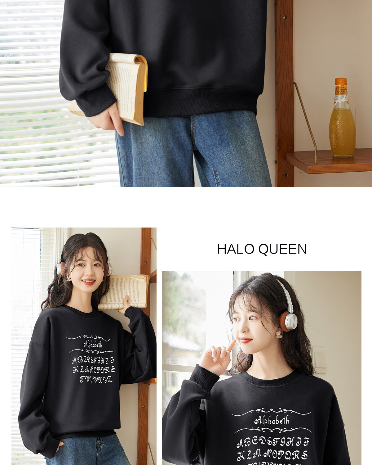 Halo Queen Women's Sweatshirt, Spring And Autumn Round Neck, Letter Print, Fashionable Versatile Comfortable Casual Pullover Top, New Product H143W1028 63