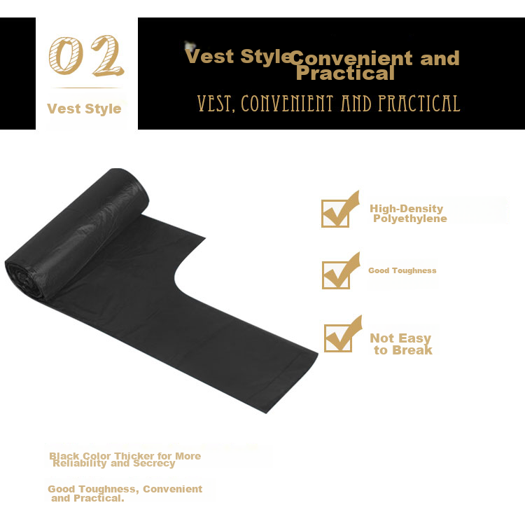 Lide Vest-Style Garbage Bags, Black, 50*60cm, 90 Pieces, Single-Sided, 1.2 Microns Thick, Large Size, Biodegradable Trash Bags 6