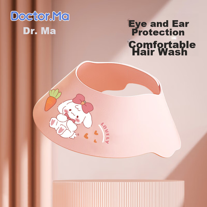 DOCTOR MA Baby Shampoo Cap, Children's Bathing Cap, Adjustable Ear Protection, Pink Rabbit Desig