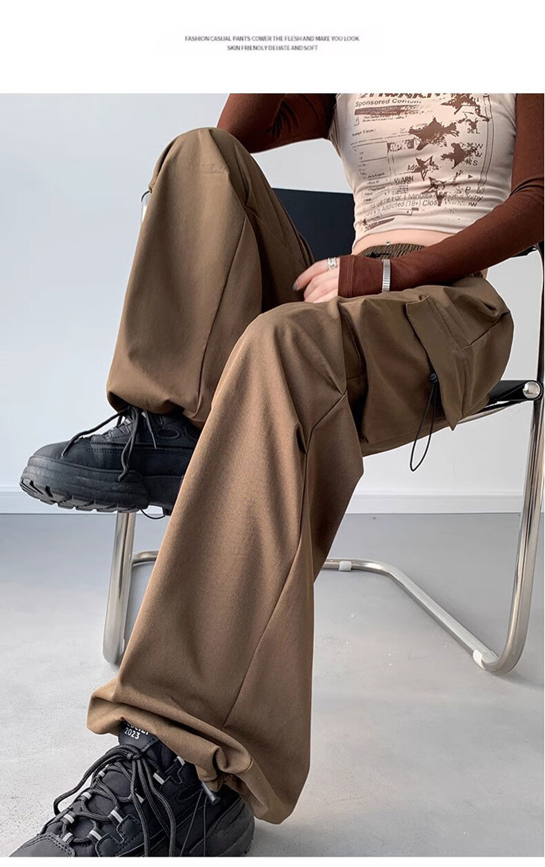 LangSha American-Style Parachute Cargo Pants for Women, Summer Ice Silk High-Waist Wide-Leg Loose Casual Quick-Dry Outdoor Sports Pants for Wome 40