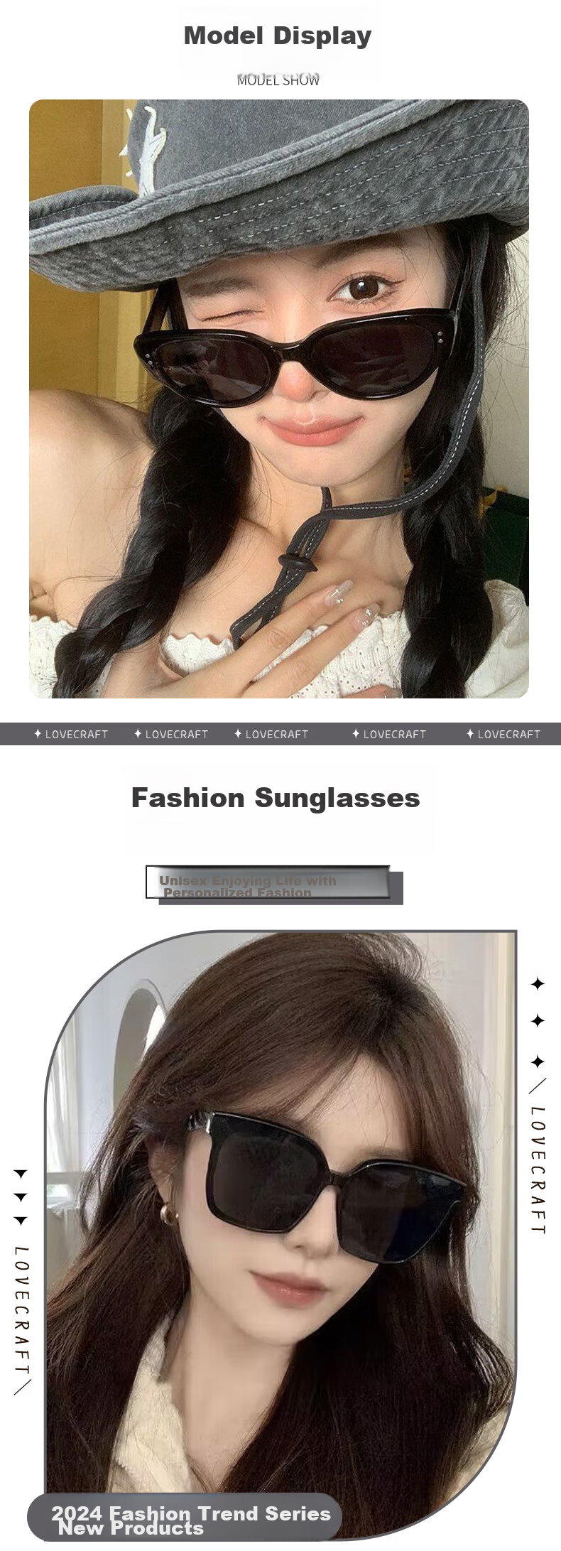 LOVECRAFT Black Vertical Stud Sunglasses for Women, Retro Narrow White Frame, High-End New Style UV Protection Sunglasses 4