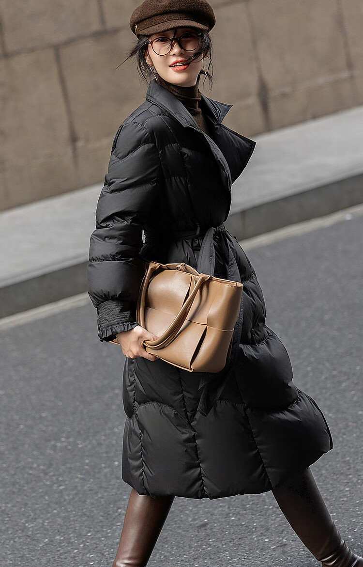 Dme [Jingshu Laqian] Winter 400T Spring Yafang 90 Duck Down Long Double-Breasted Ruffle down Jacket for Wome 12