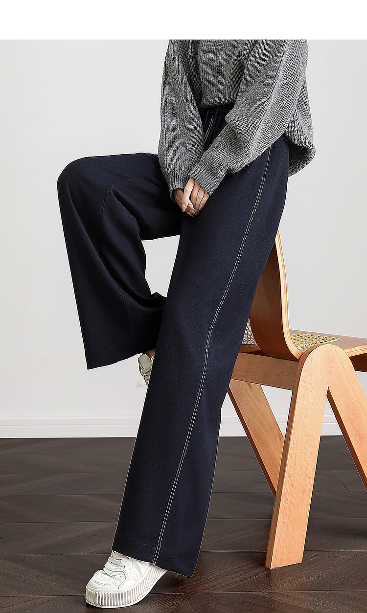 Dme Lazy Stylish Winter Thick Smooth Slanted Pattern Long Pants with Elastic Waist for Slimming Women's Casual Trousers, Purple, L 8