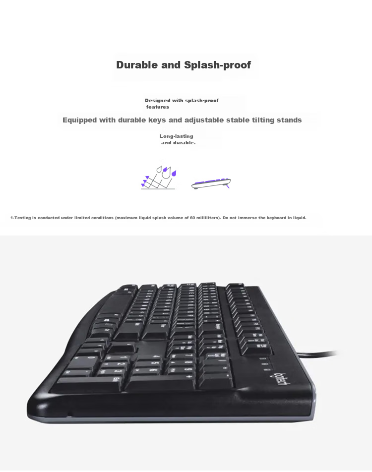 Logitech K120 Keyboard, Wired Keyboard, Office Keyboard, Full-Size, Black USB Port, 104 Keys 4