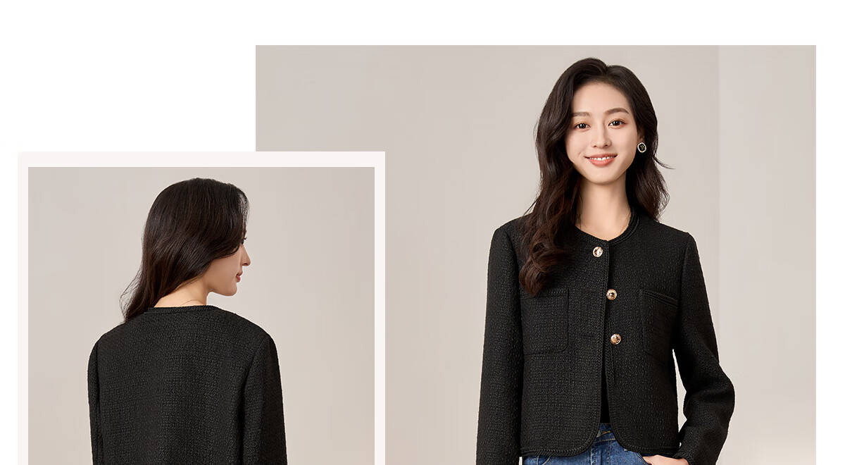 Chushen Spring And Autumn Short Jacket for Women, Exquisite Fashionable Chanel-Style Short Casual Coat Top S13KF3427 Black L 12