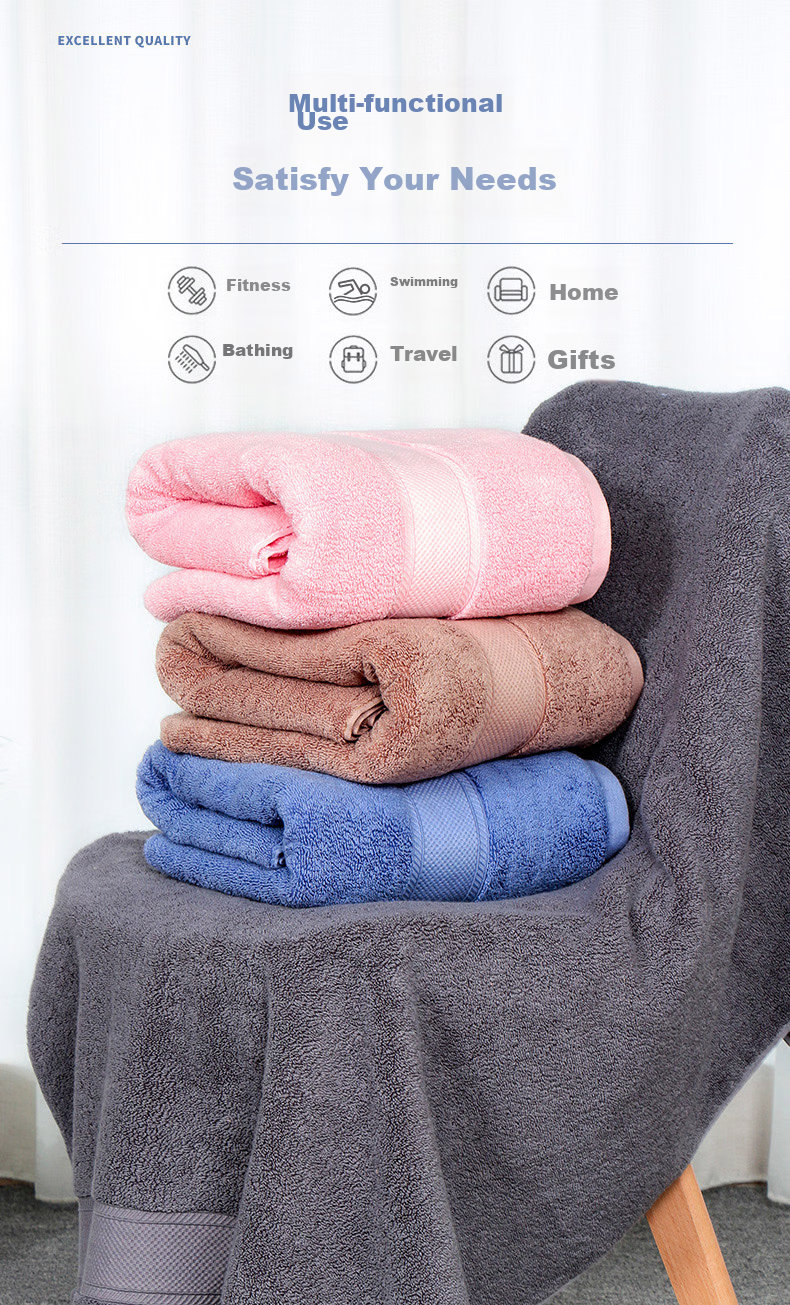 Grace Class A Pure Cotton Bath Towel for Men And Women, Extra Large And Thick Shower Towel, Xinjiang Long-Staple Cotton Wrap Towel, Blue, 650g, Sports 7